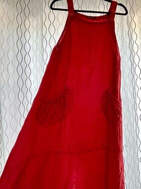 Grizas Red Sleeveless Linen & Silk Pocket Dress size Large